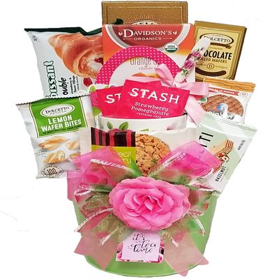 Delight Expressions "It's tea time" Gourmet Gift Basket with Mug and Teaspoon - Mother's Day Gift Basket Idea! Gift for Mom, Wife, Grandmother, Sister