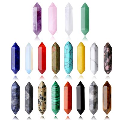 20PCS Healing Crystals Wand Stones Sets Natural Amethyst Rose Quartz Clear Quartz Tiger Eye Reiki Gemstones Bulk Hexagonal Points Energy Balancing Chakra Witchcraft Meditation Therapy Decor Desk Gift