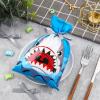 Whaline 100Pcs Shark Treat Bags Summer Ocean Sea Candy Cellophane Bag 6 x 9 Inch Blue Shark Plastic Goody Bags with Grey Ribbon for Birthday Shark Party Favor Supplies Gift Summer Decoration view 4