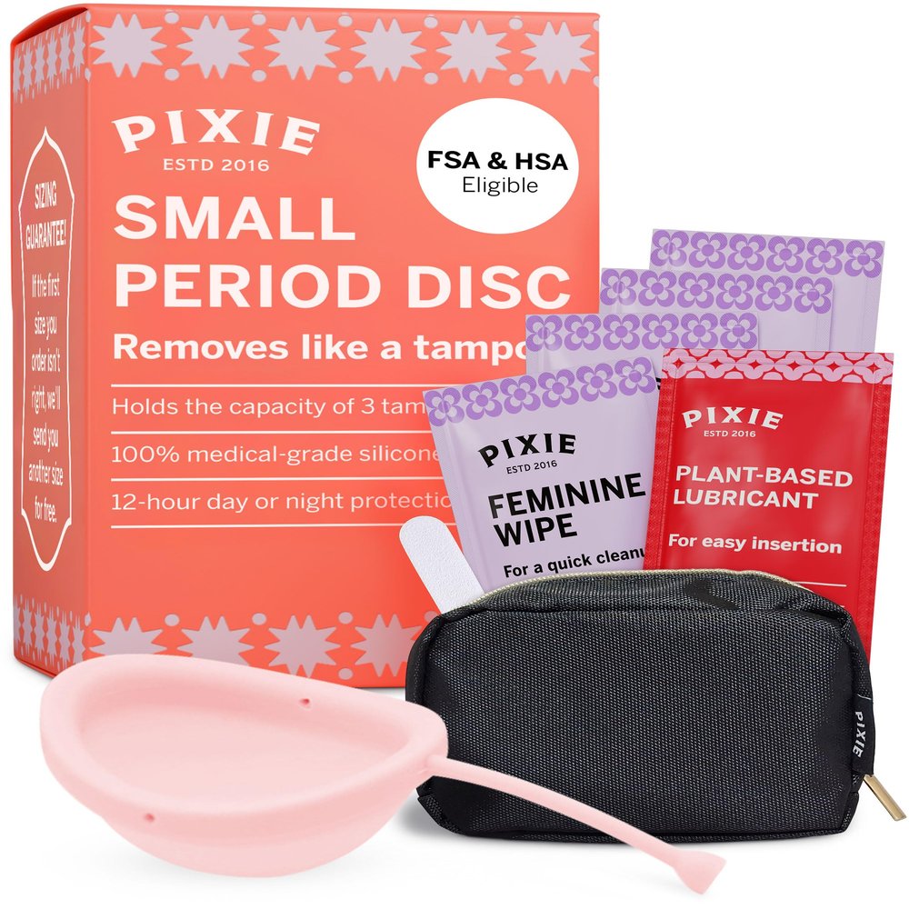 Pixie Menstrual Disc for Feminine Care - Ranked 1 for Best Tampon Alternative Period Disc - 100% Medical-Grade Silicone - Removes Like a Tampon - Wear 12 Hours - Capacity of 3 Tampons (Small)