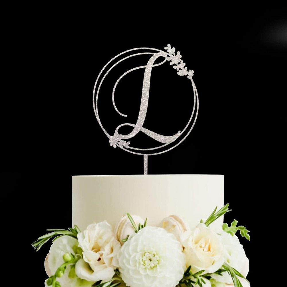 Glitter Silver Initial Letter L Wedding Cake Topper,Custom Any Letter Wreath Monogram Cake Topper for Couple,Personalized Unique Cake Topper for Wedding Engagement Anniversary Party Decor