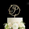 Mirror Gold Monogram P Wedding Cake Topper,Personalized Any Letter Initials Wreath Cake Topper for Couple,Custom Unique Cake Topper for Wedding Engagement Anniversary Party Decoration view 1
