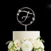 Initial F Wedding Cake Topper Glitter Silver,Personalized Any Letter Wreath Monogram Cake Topper for Wedding Party,Custom Gifts for Mr & Mrs,Acrylic Birthday Mother's Day Cake Topper view 1