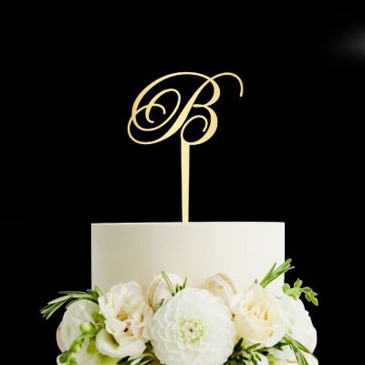 Initial B Wedding Cake Topper Mirror Gold,Personalized Any Letter Monogram Cake Topper for Wedding Engagement Anniversary Party Favor,Custom Birthday Cake Topper