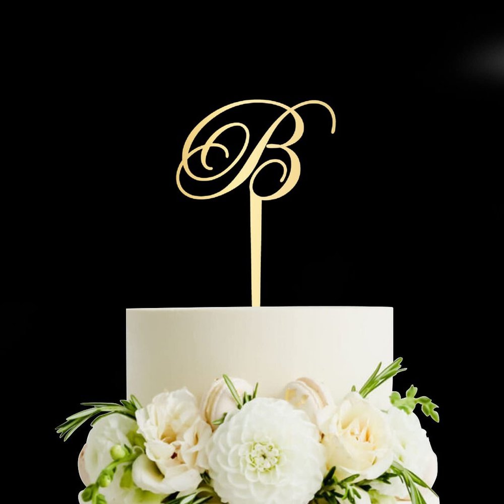 Initial B Wedding Cake Topper Mirror Gold,Personalized Any Letter Monogram Cake Topper for Wedding Engagement Anniversary Party Favor,Custom Birthday Cake Topper
