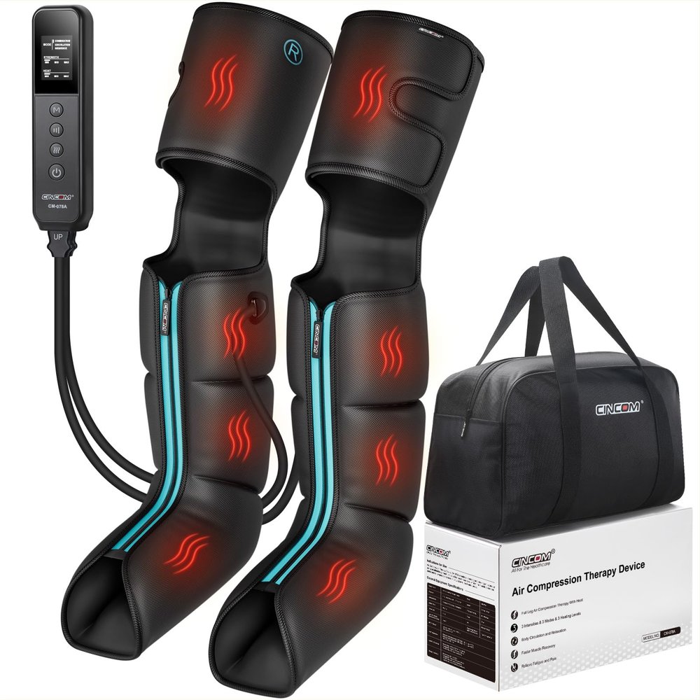 CINCOM Leg Massager with Heat and Compression, Air Compression Boots for Leg Calf & Foot Recovery, Edema Relief, FSA-HSA Eligible