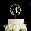 Initial Letter N Wedding Cake Topper Mirror Gold,Personalized Initials Wreath Monogram Cake Topper for Couple,Custom Unique Cake Topper for Wedding Engagement Anniversary Party Decoration view 1