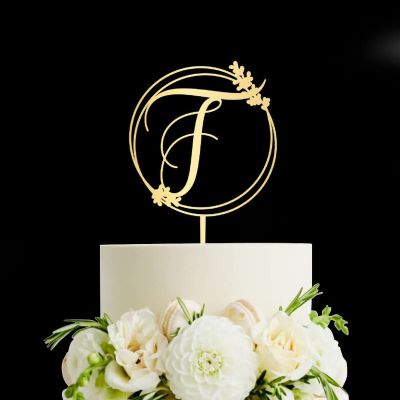 Mirror Gold Monogram T Wedding Cake Topper,Personalized Any Letter Initials Wreath Cake Topper for Couple,Custom Unique Cake Topper for Wedding Engagement Anniversary Party Decoration
