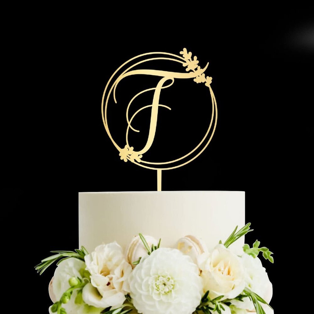 Mirror Gold Monogram T Wedding Cake Topper,Personalized Any Letter Initials Wreath Cake Topper for Couple,Custom Unique Cake Topper for Wedding Engagement Anniversary Party Decoration