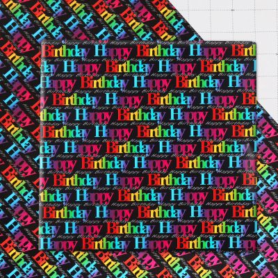 NEPOG Birthday Wrapping Paper for Girls Boys Kids Women Men, Gradient Color Happy Birthday Wrapping Paper with Cut Lines on Reverse, 6 Sheets Folded Flat 20x28 inches for Birthday Occasion