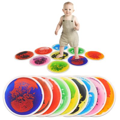 Art3d 9PCS Round Sensory Floor Tiles for Kids, Toddlers and Children, Colorful Liquid Sensory Activity Mat for Active Play and Decorative