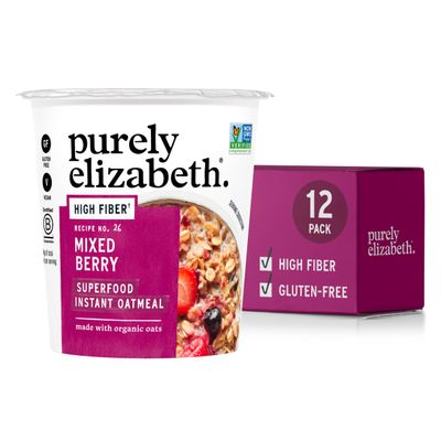 Purely Elizabeth Superfood Oatmeal Cup with Prebiotic Fiber, Mixed Berry, Vegan Friendly, Organic, Gluten Free & Non-GMO, 1.76 Ounce (Pack of 12)