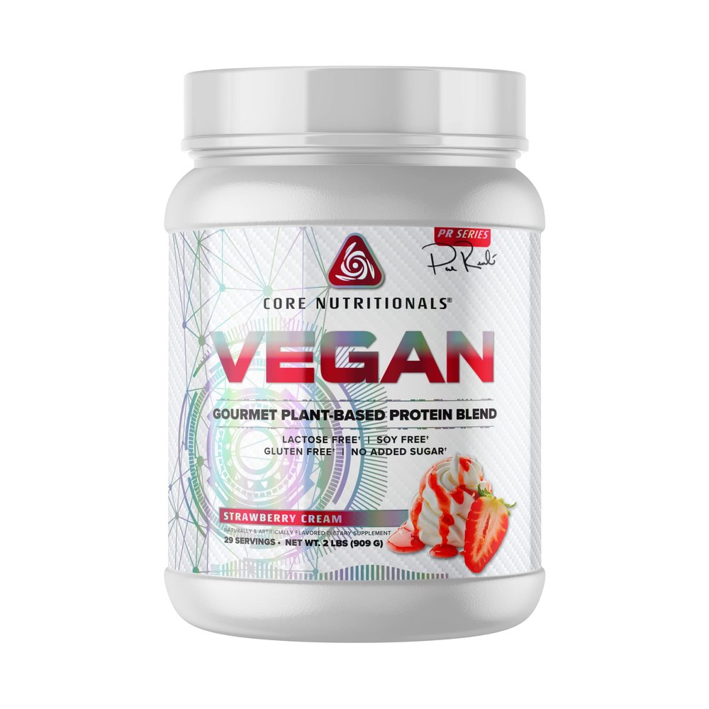 Core Nutritionals Vegan Gourmet Plant Based Protein Blend | with Vegan BCAAs | Lactose, Soy, Sugar, & Gluten Free | 21g Pea Protein | 2 Pound (Strawberry Cream)