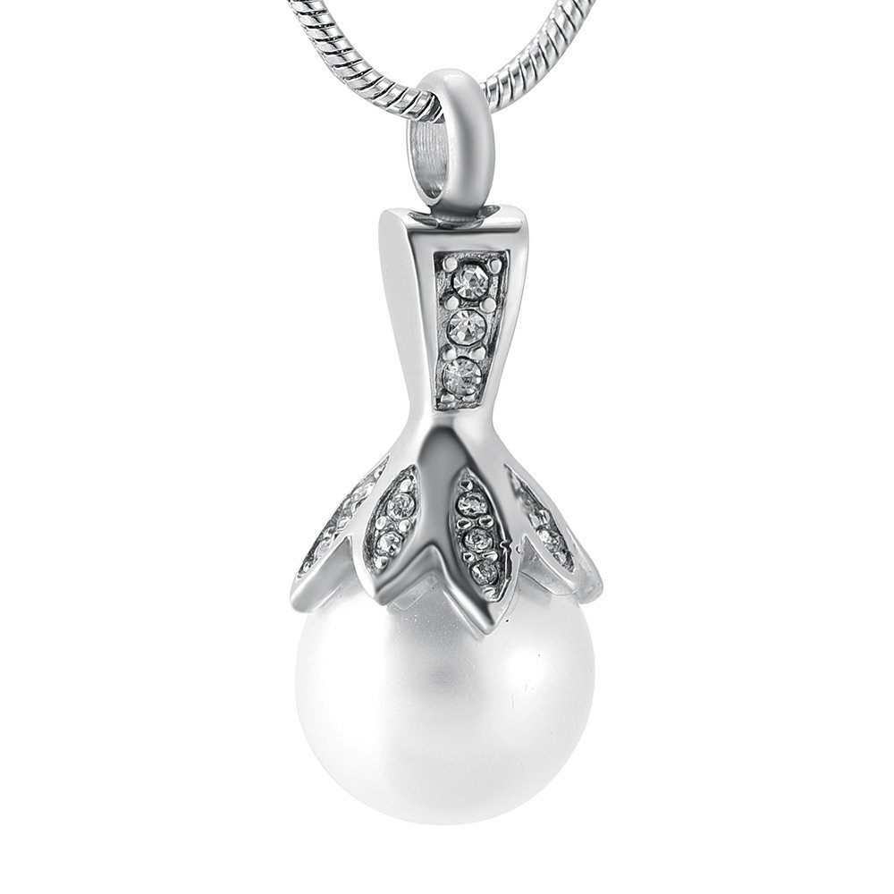 Cremation Jewelry Cremation Urn Necklaces For Ashes Human or Pet Ashes Custom Pet Cremation Jewelry, Dog Ashes Necklace - Silver Pearl Memorial Jewelry for Women - Includes Funnel Kit & Bag