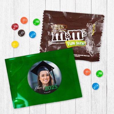 24ct Personalized Graduation Candy M&M's Fun Size Party Favors with Photo (24 Pack) - Class of 2025 - Green Foil (3x4in) - No Assembly Required