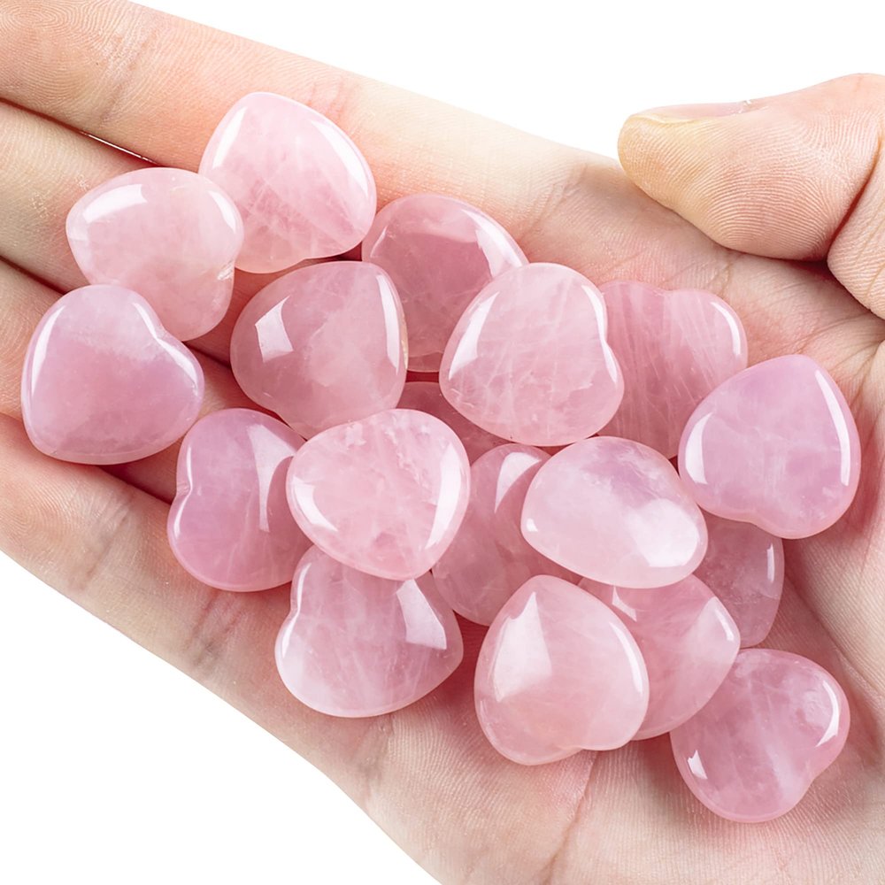 10 PCS Heart Rose Quartz Crystals Natural Polished Rose Quartz Stone Heart Love Carved Healing Crystal Worry Stone