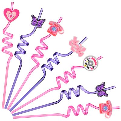 Zubebe 25 Packs Y2k Early 2000s Pink Crazy Straws for Teens Colorful Y2k Themed Silly Straws Drinking Reusable Party Decoration for Retro 2000s Birthday Wedding Party Supplies