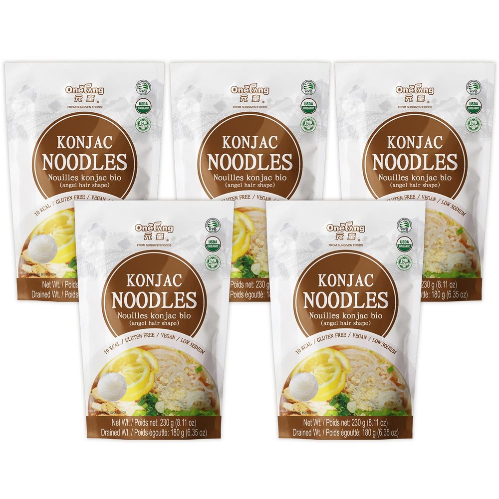 ONETANG Organic Shirataki Konjac Angel Hair Noodles, USDA Organic, Vegan, Gluten Free, Fat Free, Keto Friendly, Low Carbs 5 Pack Inside 8.11 Oz, 40.6 Oz