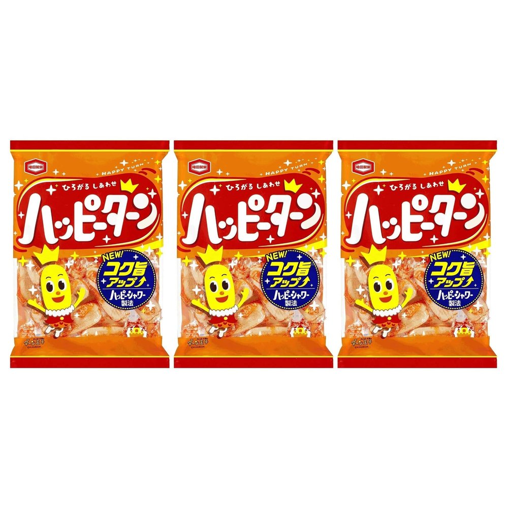"Happy Turn" Happy Powder Covered Rice Crackers 3.8oz 3pcs Japanese Rice Cracker Confectionery Ninjapo