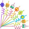 24 60's Hippie Theme Party Favors Retro Flower Cutouts Peace Drinking Straws for 60s Groovy Party Supplies Tie Dye Birthday Party Supplies with 2 PCS Straws Cleaning Brush view 1