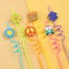 24 60's Hippie Theme Party Favors Retro Flower Cutouts Peace Drinking Straws for 60s Groovy Party Supplies Tie Dye Birthday Party Supplies with 2 PCS Straws Cleaning Brush view 2