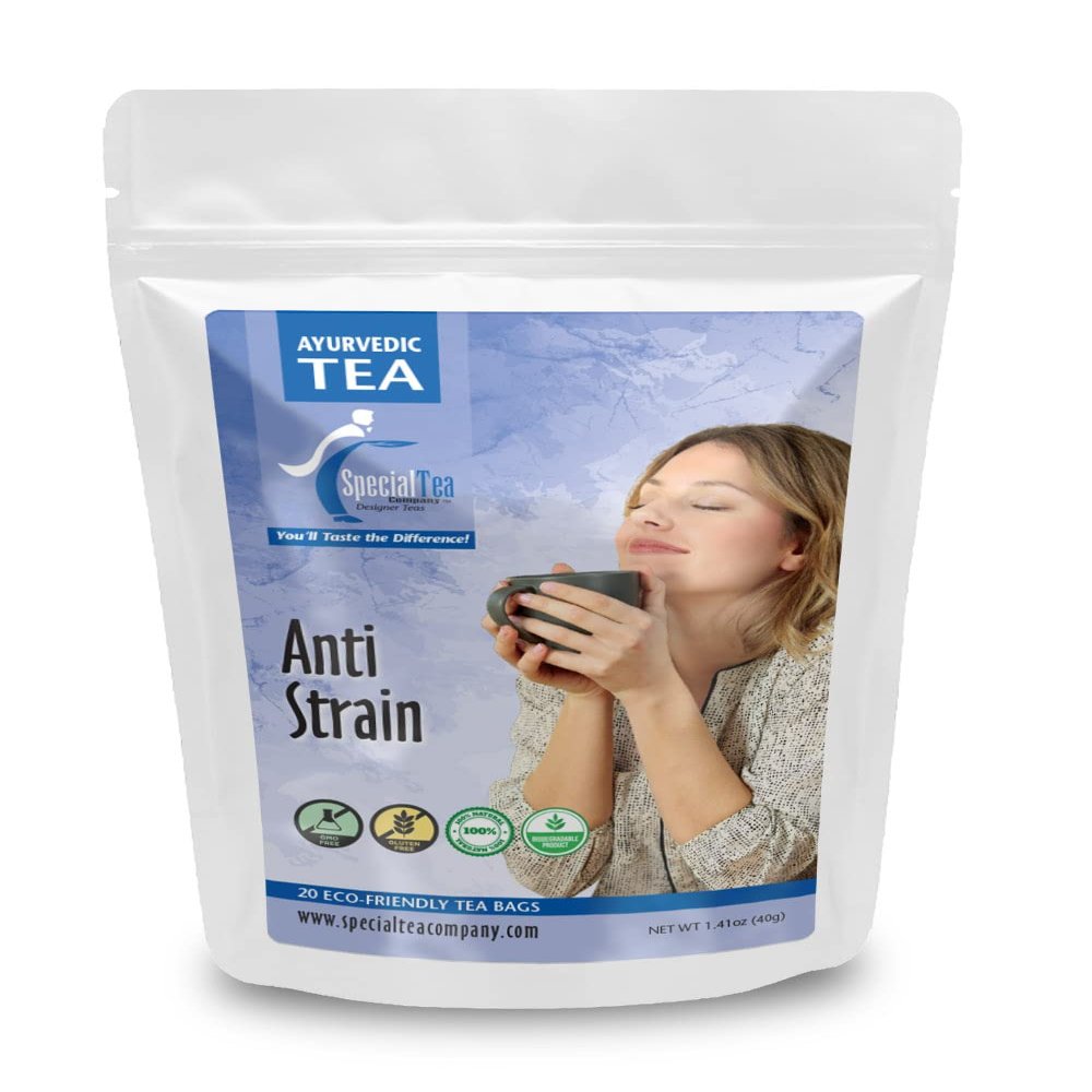 Anti-Strain Ayurvedic Tea 20 tea Eco-Friendly bags, Loose Leaf Tea, Herbal cinnamon, Ginger Caffeine-Free Leaves, All-Natural