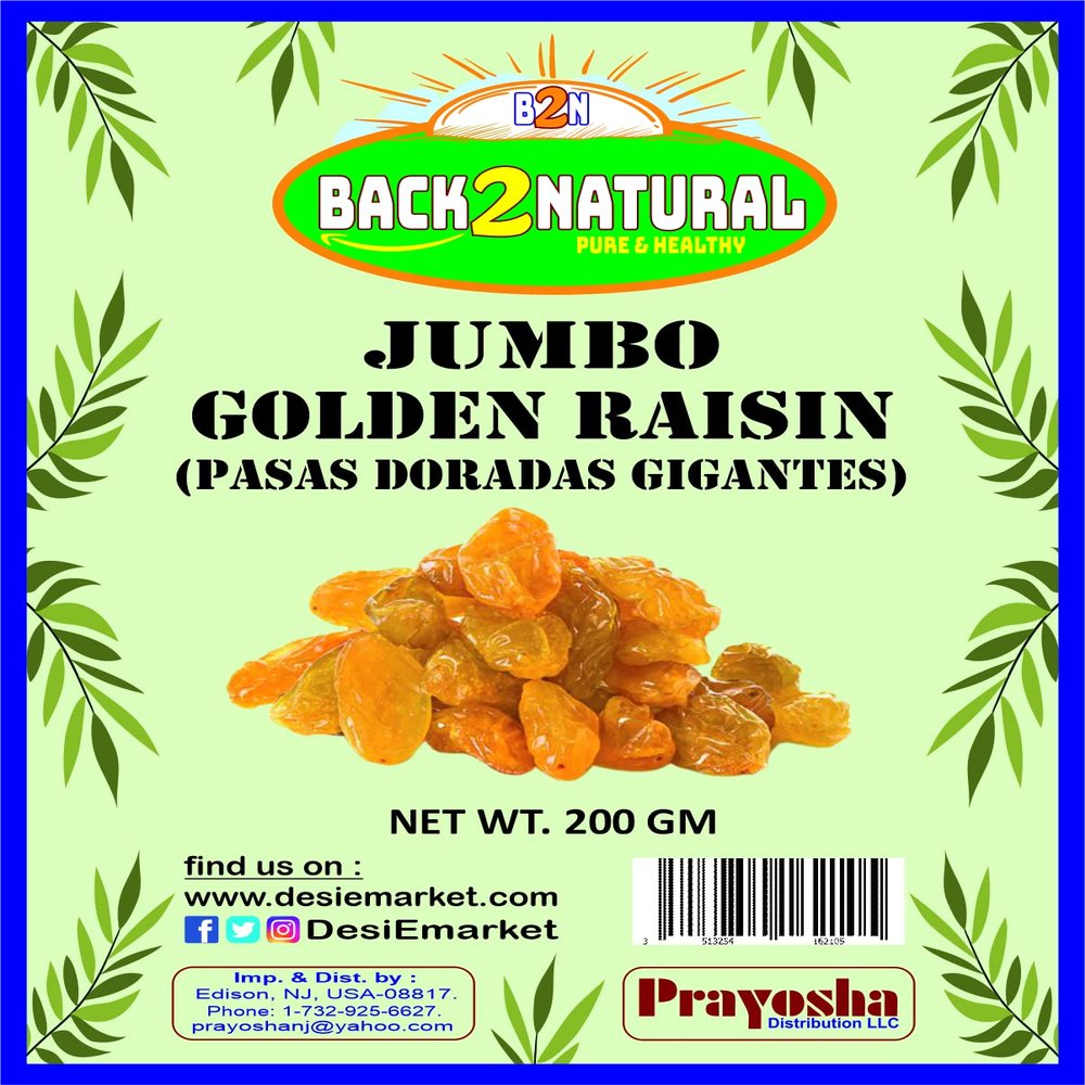 Back2Natural Golden Raisins 200gm ~ All Natural | Gluten Friendly | NON-GMO | Vegan | Indian Origin