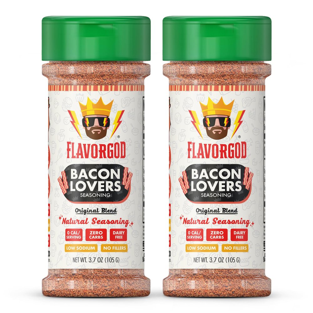 Bacon Lovers Seasoning Mix, 2 Bottles by Flavor God - Premium All Natural & Healthy Spice Blend for Beef, & Eggs - Kosher, Low Sodium, Gluten-Free, & Vegan - Great Flavor Spices and Seasoning Gift