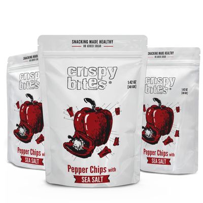 Baked Bell Pepper Chips, No Oil Added, Vegetable Crisps, No Sugar Added, Gluten Free, Healthy Snack, Vegan, Salad Topper, Sea Salt, Dried California Peppers, 1.42oz Resealable Bags, Pack of 5