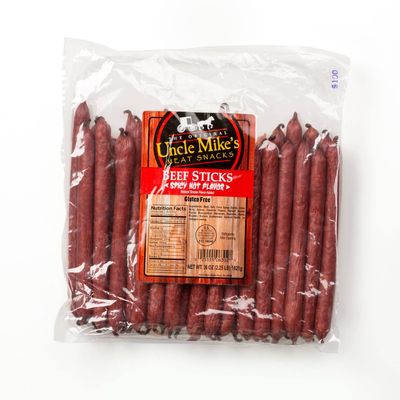 Walnut Creek Foods Uncle Mike's Original Beef Sticks Gluten Free Meat Snacks 36 Pieces, Spicy Hot Flavor
