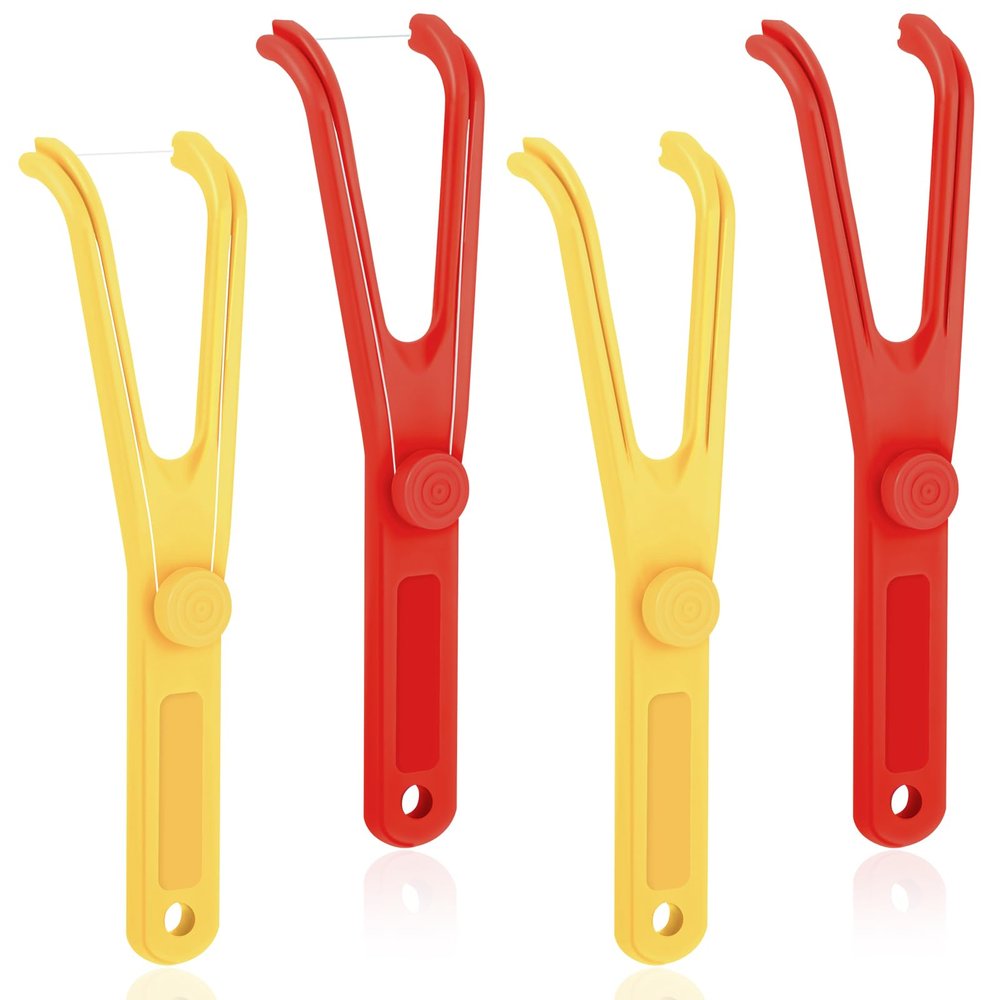 Chengu 4 Pieces Dental Floss Holder Reusable Flosser Reusable Floss Handle Holder Flossmate Handle for Oral Clearing (Red, Yellow)