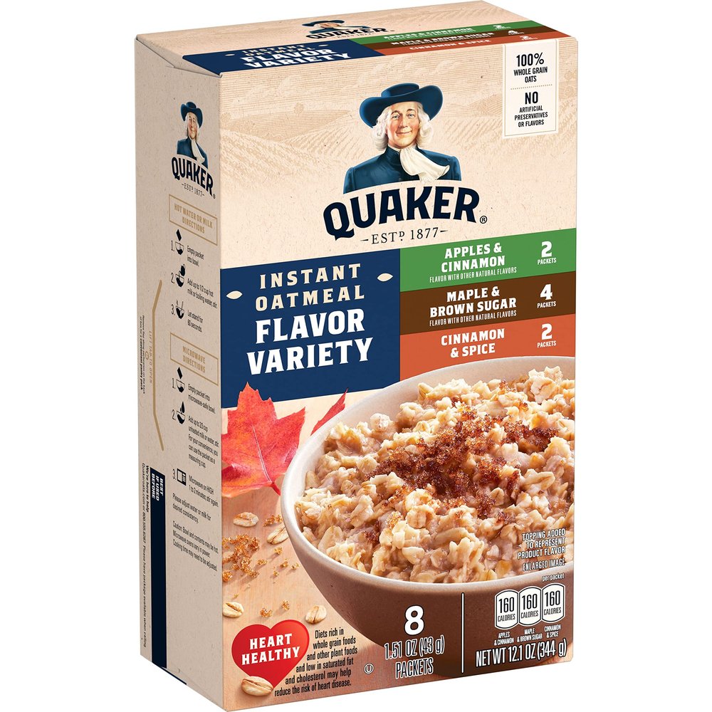 Quaker Instant Oatmeal, 3 Flavor Variety Pack, 1.51oz Packets (8 Pack)