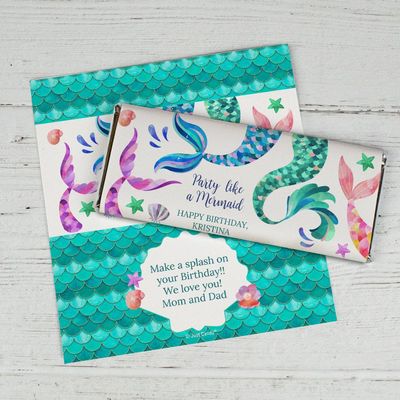 25ct DIY Mermaid Birthday Party Favors Personalized Wrappers for Chocolate Bars Kid's (25 Count) - Party Supplies