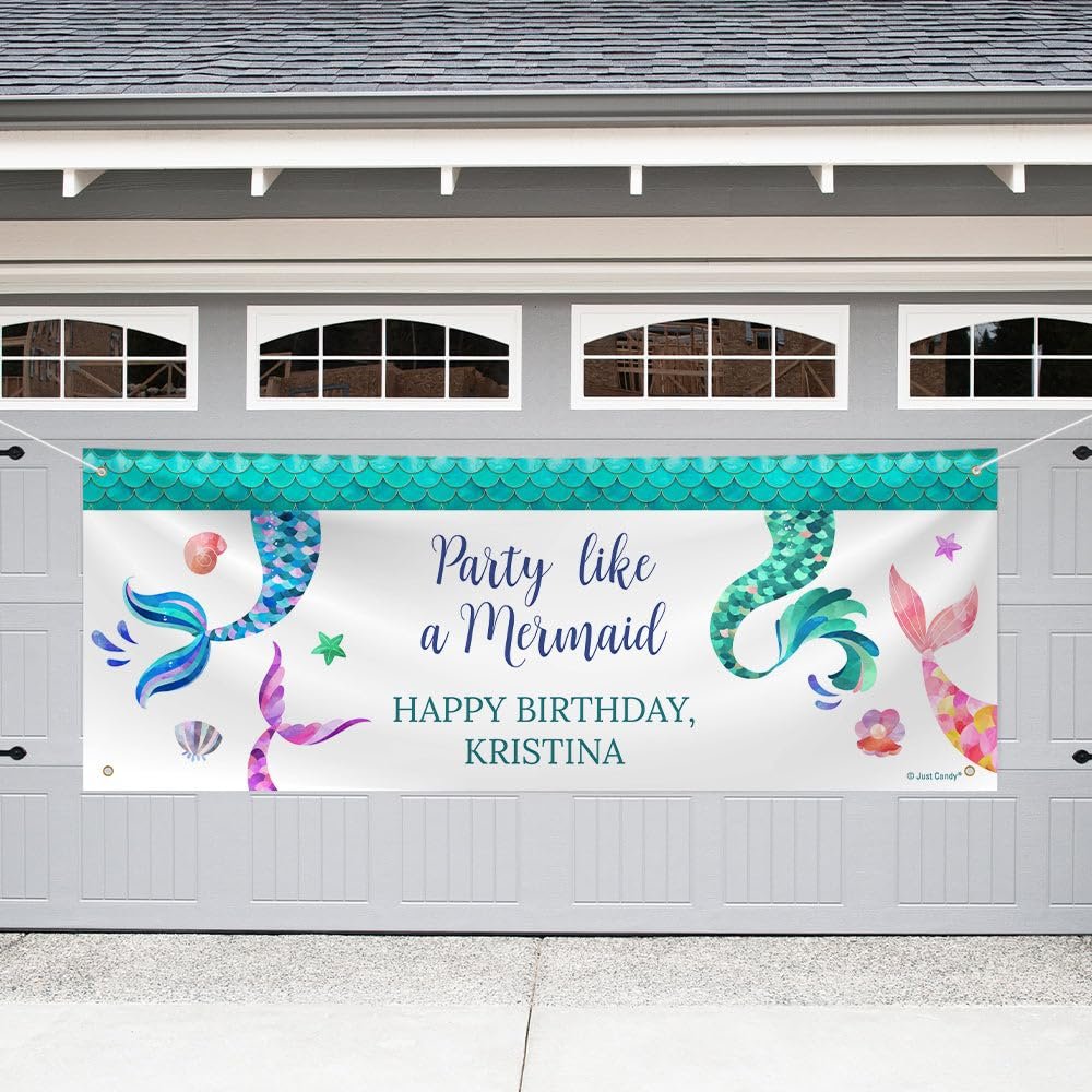 8ft Personalized Mermaid Birthday Party Garage Banner - Party Decorations & Supplies