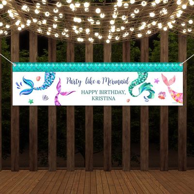 5ft Personalized Mermaid Birthday Banner Party Decoration (5 foot) - Mermaid Kids Bday Party Supplies