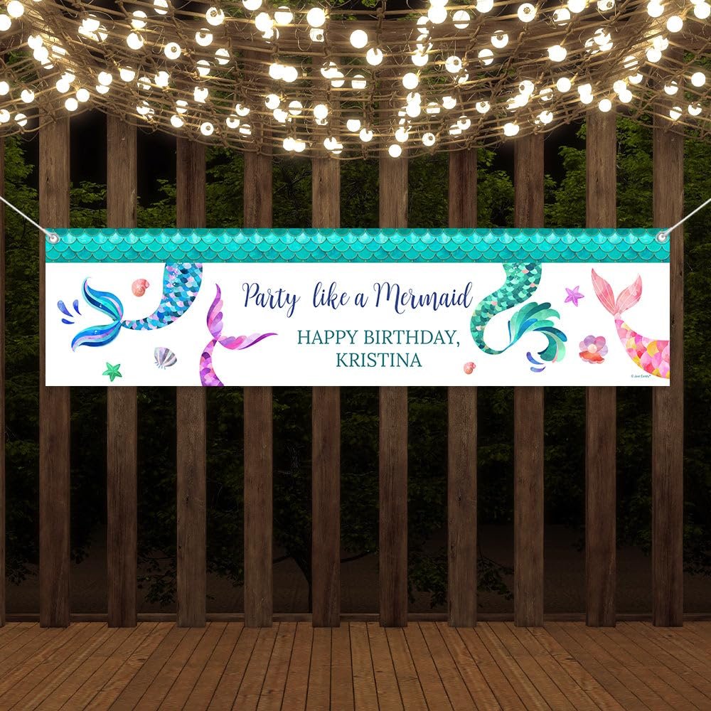 5ft Personalized Mermaid Birthday Banner Party Decoration (5 foot) - Mermaid Kids Bday Party Supplies