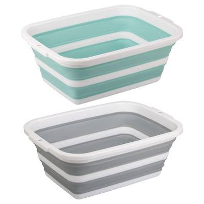 2 Pack Collapsible Bucket with 2.25 Gal / 8.5L Each, Plastic Tub, Portable Wash Basin for Home and Garden, Foldable Camp Sink with Upgrade Reinforced Hard Plastic Rim