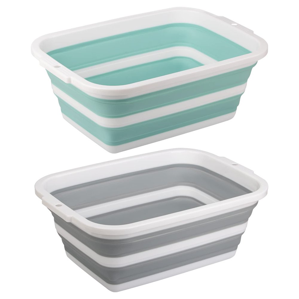 2 Pack Collapsible Bucket with 2.25 Gal / 8.5L Each, Plastic Tub, Portable Wash Basin for Home and Garden, Foldable Camp Sink with Upgrade Reinforced Hard Plastic Rim