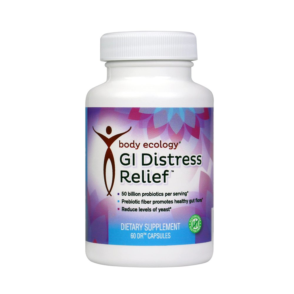 Body Ecology GI Distress Relief | Probiotics Supplement | Gut Support | Non-GMO | 60 Count