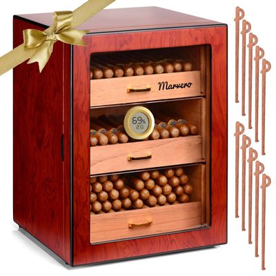 Marvero Cigar Humidors, Cedar Wood Humidor with Digital Hygrometer, Drawers, Humidifiers and Gold-plated Hardwares. cigar humidor cabinet for Men Husband Father, 150 Cigars Capacity Rosewood Color