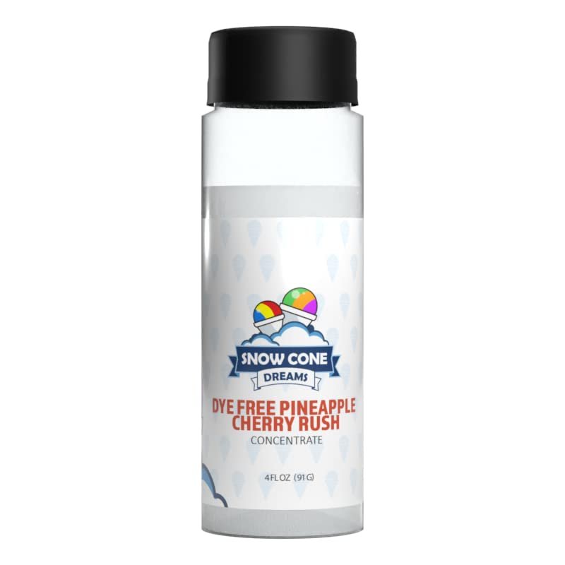 Dye Free Pineapple Cherry Rush Snow Cone and Shaved Ice Flavor Concentrate | 4oz | Add Sugar and Water To Make 1 Gallon of Syrup | Snow Cone Dreams