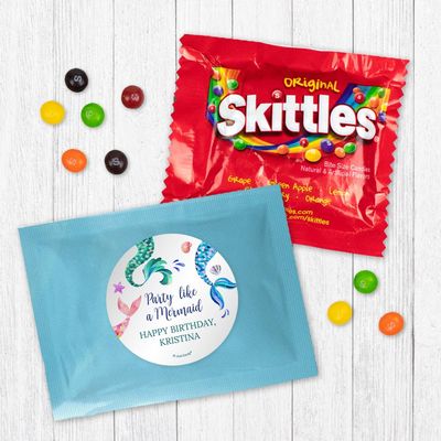 12ct Personalized Mermaid Birthday Party Favors Fun Size Candy Bags (12 Pack) - Light Blue Foil - (3 x 4in) Party Supplies