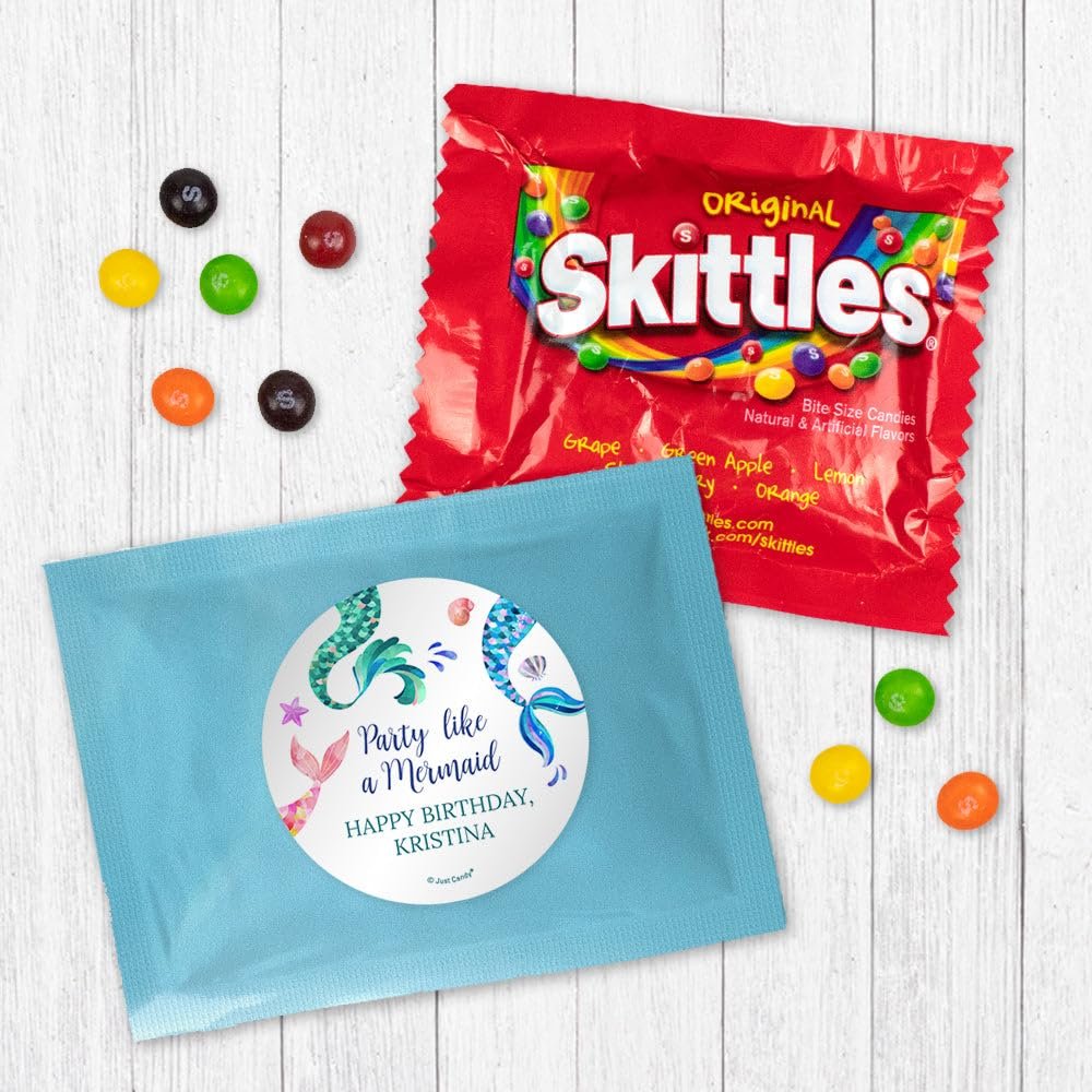 12ct Personalized Mermaid Birthday Party Favors Fun Size Candy Bags (12 Pack) - Light Blue Foil - (3 x 4in) Party Supplies