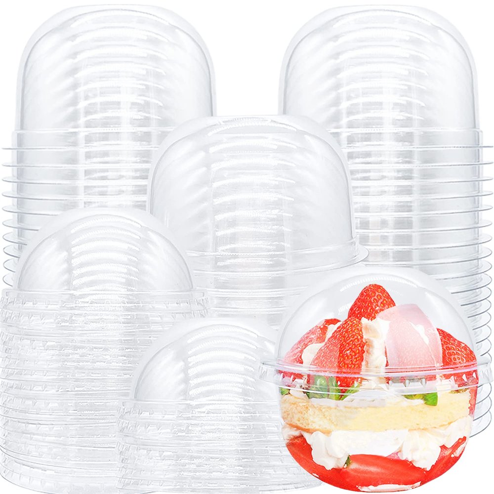 Alaeseje 50 Pack 9 oz Clear Plastic Cups with Dome Lids,Disposable Dessert Party Cups(No Hole),PET Crystal Parfait Cups for Candy,Cold Drinks,Fruit,Smoothie,SundaeCupcake,Ice Cream