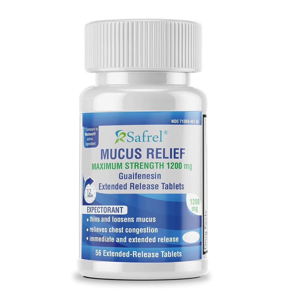 Safrel Mucus Relief Guaifenesin 1200mg | 12 Hr Support (56 Count) Extended-Release Tablets | Thins and Loosens Mucus, Relieves Nasal & Chest Congestion | Cough, Cold, Flu Relief | Mucinex Generic
