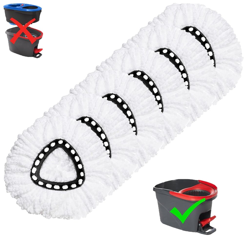 6 Pack Mop Replacement Heads for O-Ceda EasyWrin Spin Mop, Microfiber Spin Mop Refills, Easy Cleaning Mop Head Replacement White