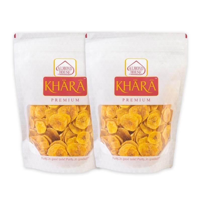Almond House Banana Chips Made With Coconut Oil Crispy & Fresh Chips Party Time Snacks Premium Namkeen Healthy Snacks No Palm Oil Ready To Eat Each 200 g (Pack of 2)