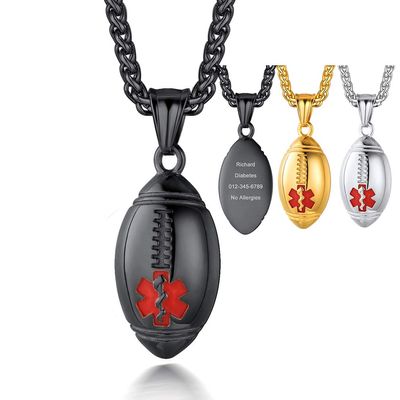 Supcare Men's Black Medical Alert Necklace with Engraved ID Tag