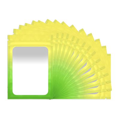 100 Pack Resealable Mylar Bags 3 x 4.7 Inch Smell Proof Bags with Clear Window Foil Pouch Bag Flat Bag Matte Yellow Green