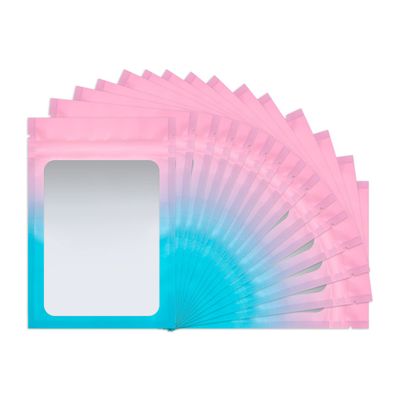100 Pack Smell Proof Bags 4 x 6 Inch Resealable Mylar Bags with Clear Window Foil Pouch Bag Flat Bag Matte Gradient Color (Pink Blue)